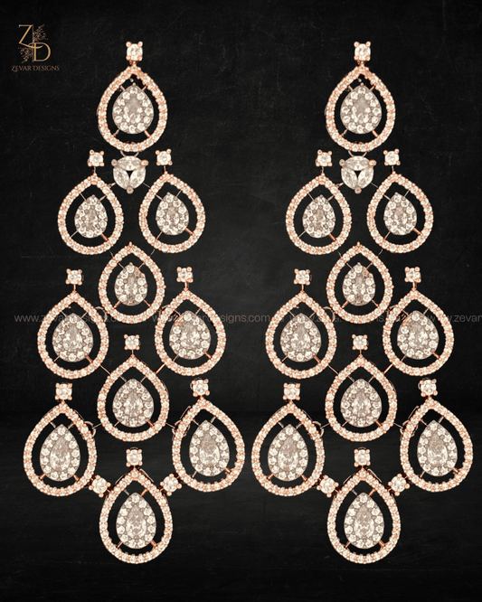 Zevar Designs Indo-Western Earrings Rose Gold/Black Finish AD Earrings