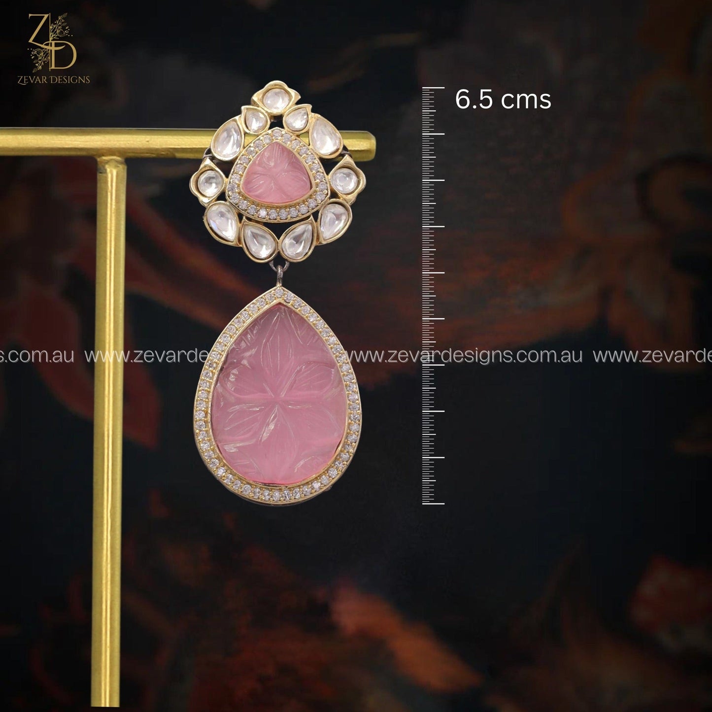 Zevar Designs Long Necklace Sets Victorian Kundan Polki & AD Set - Purple Pink