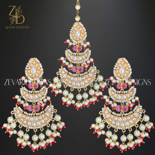 Zevar Designs Kundan Maang Tikka Kundan Maang Tikka Set - Red