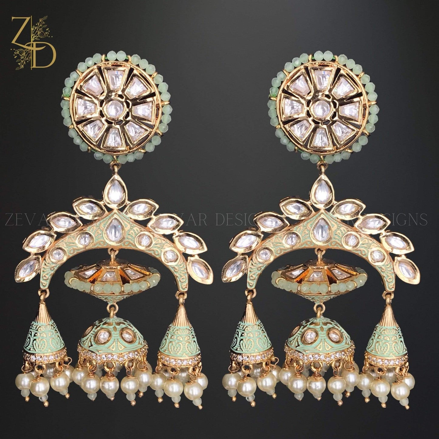 Zevar Designs Kundan Jhumki Mint Kundan Meena Jhumki