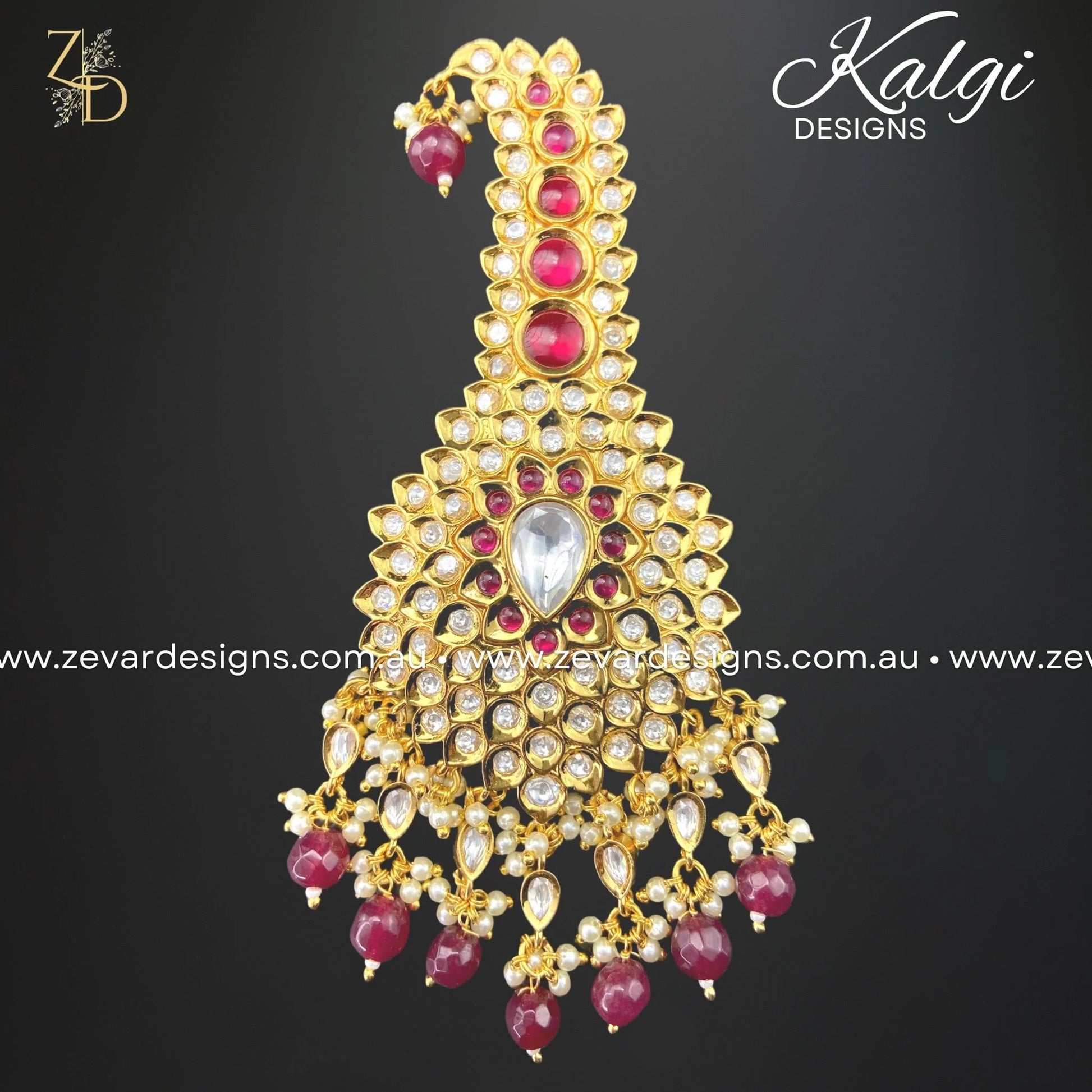 Zevar Designs Accessories Kundan Polki Kalgi - Red