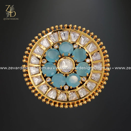 Zevar Designs Rings Kundan Ring in Aqua Blue