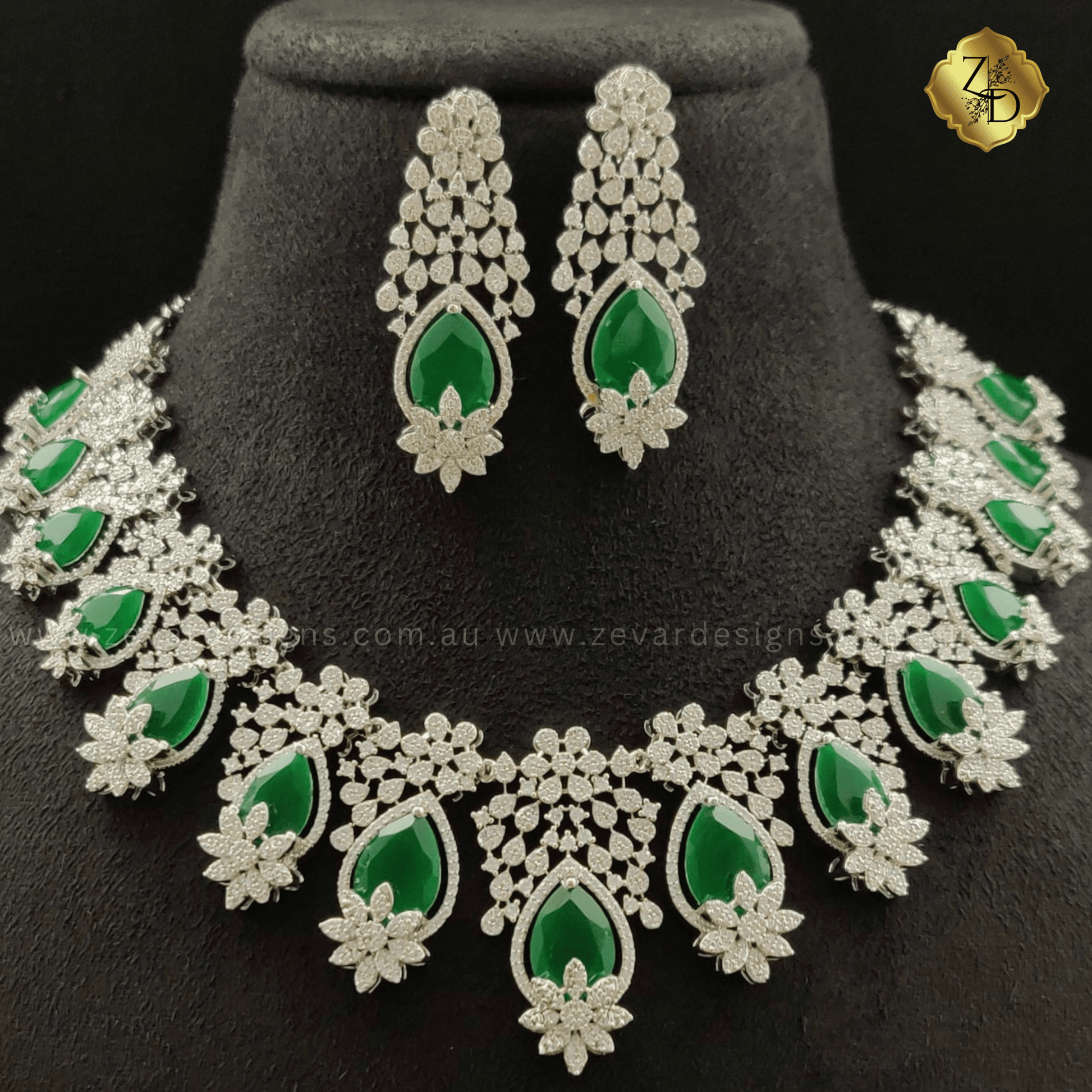 Zevar Designs Necklace Sets - AD AD Necklace Set - Emerald Green