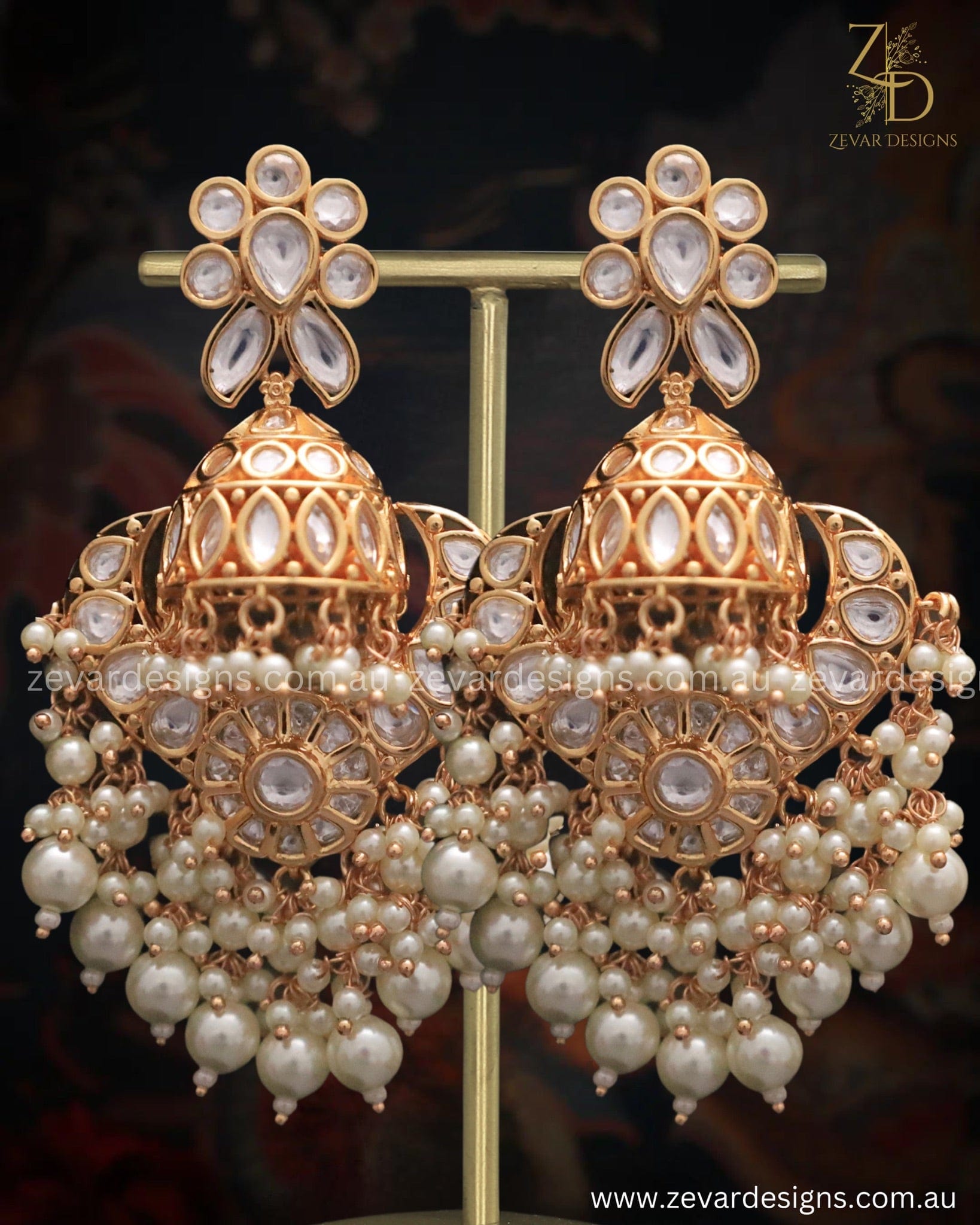 Zevar Designs Designer Earrings Heritage Inspired Jhumki & Chandbali Earrings - Pearls