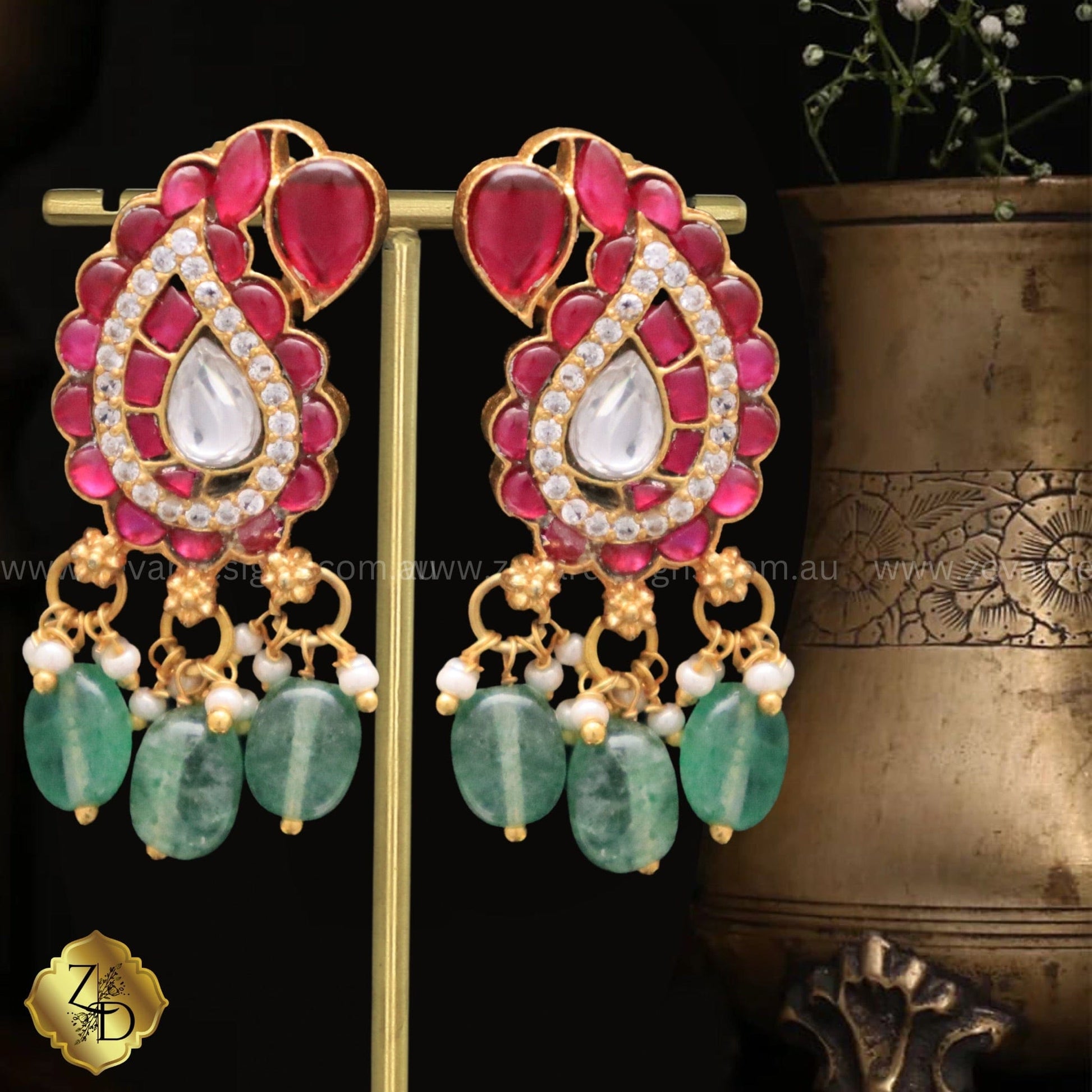 Zevar Designs Kundan Studs Jadau Kundan Studs with Pearls Mala