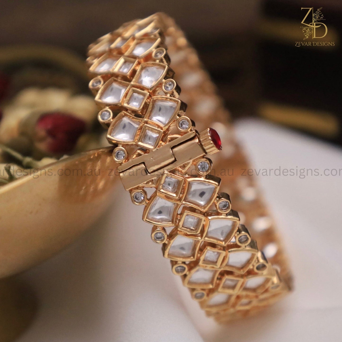 Zevar Designs Kundan Bangles Kundan Polki Bangles - Openable