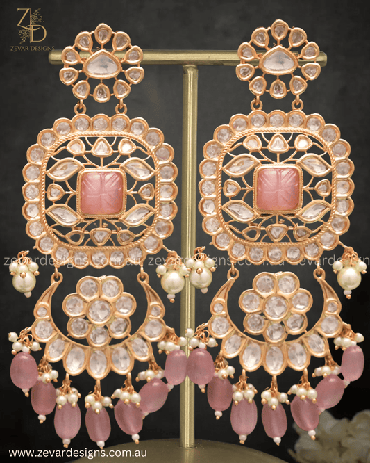 Zevar Designs Designer Earrings Kundan Polki Chandbali Earrings - Pink