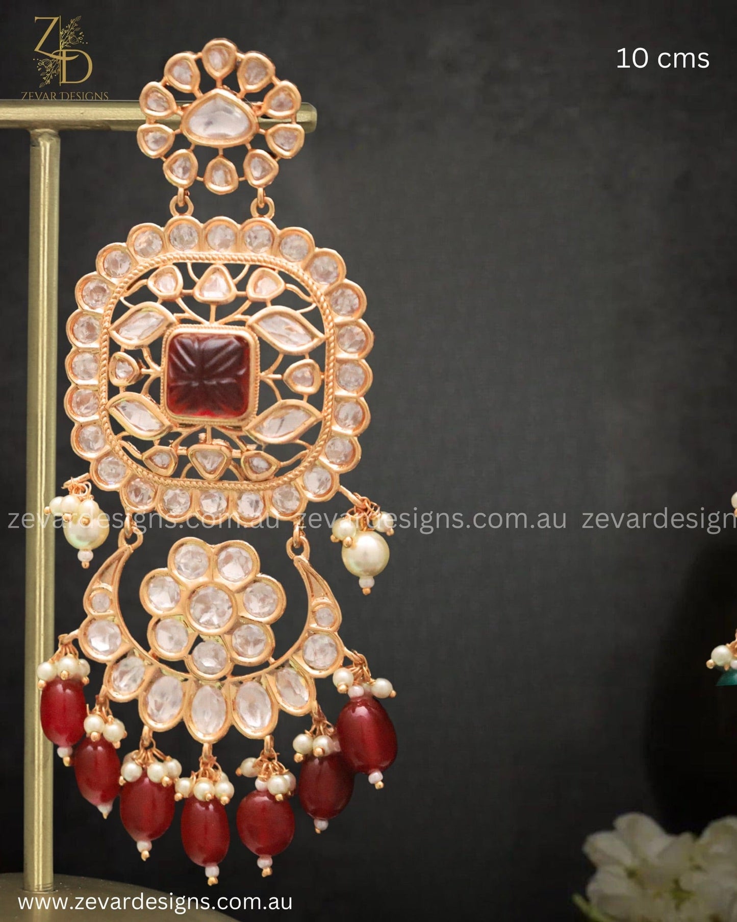 Zevar Designs Designer Earrings Kundan Polki Chandbali Earrings - Ruby Red