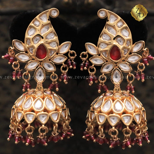 Zevar Designs Kundan Earrings Kundan Polki Jhumki - Crystal Red