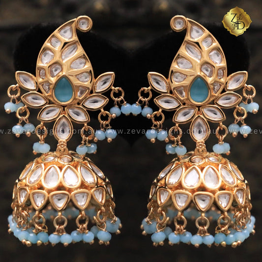 Zevar Designs Kundan Earrings Kundan Polki Jhumki - Sky Blue