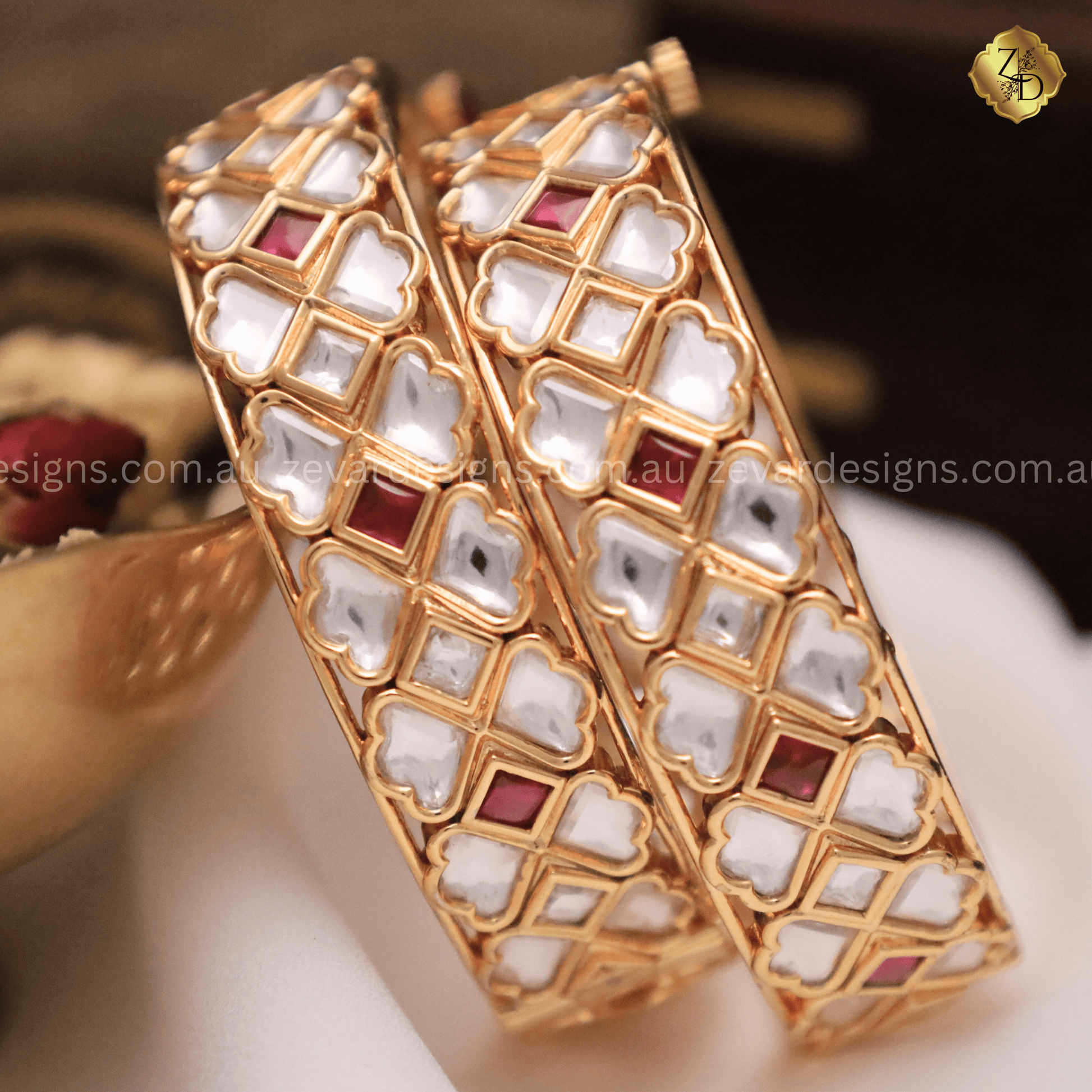 Zevar Designs Kundan Bangles Kundan Polki Kadas - Ruby Red