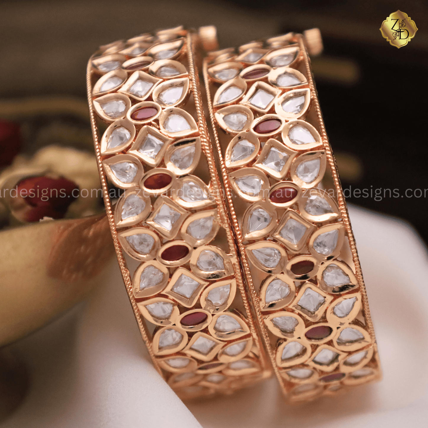 Zevar Designs Kundan Bangles Kundan Polki Kadas - Ruby Red