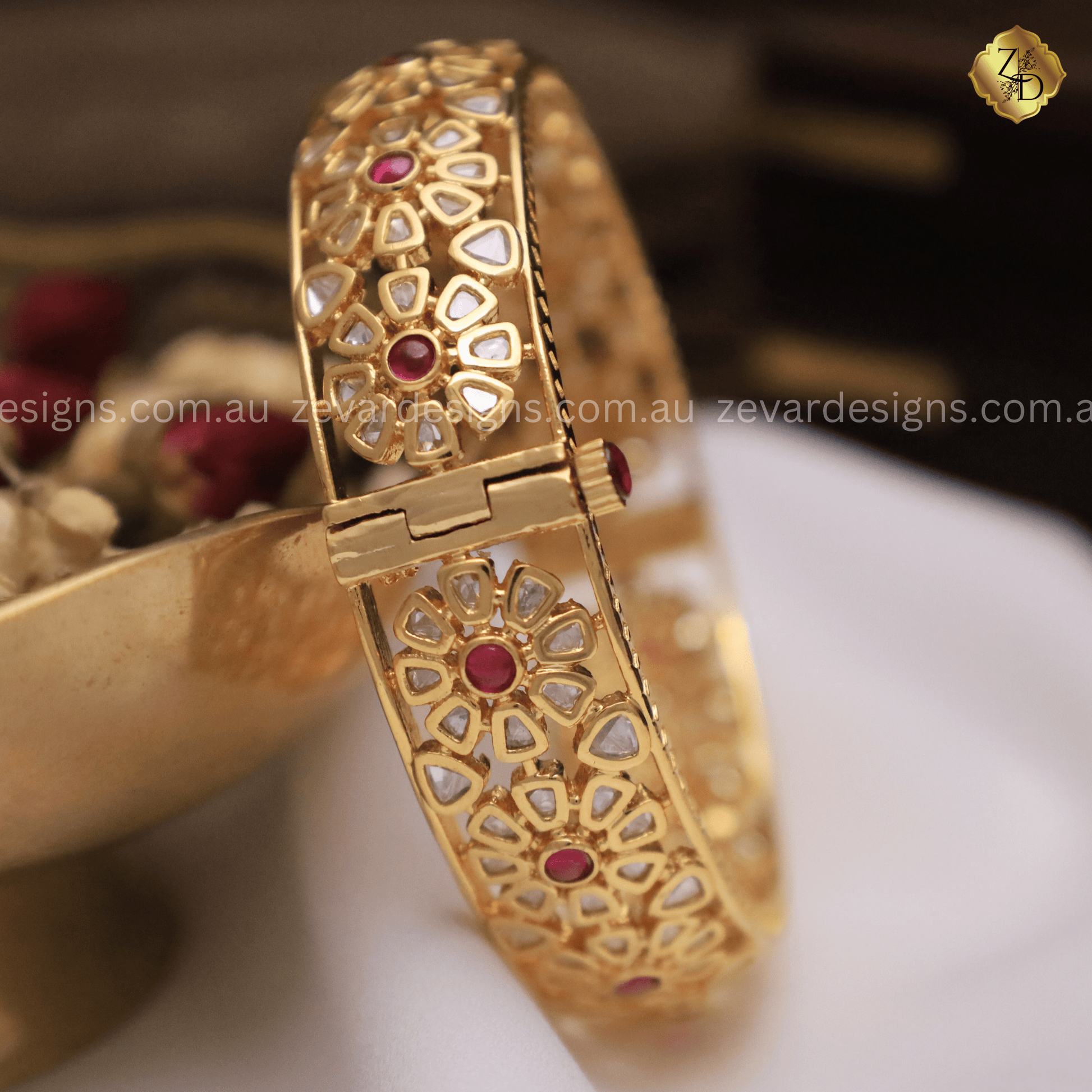 Zevar Designs Kundan Bangles Kundan Polki Kadas - Ruby Red