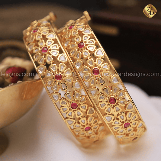 Zevar Designs Kundan Bangles Kundan Polki Kadas - Ruby Red