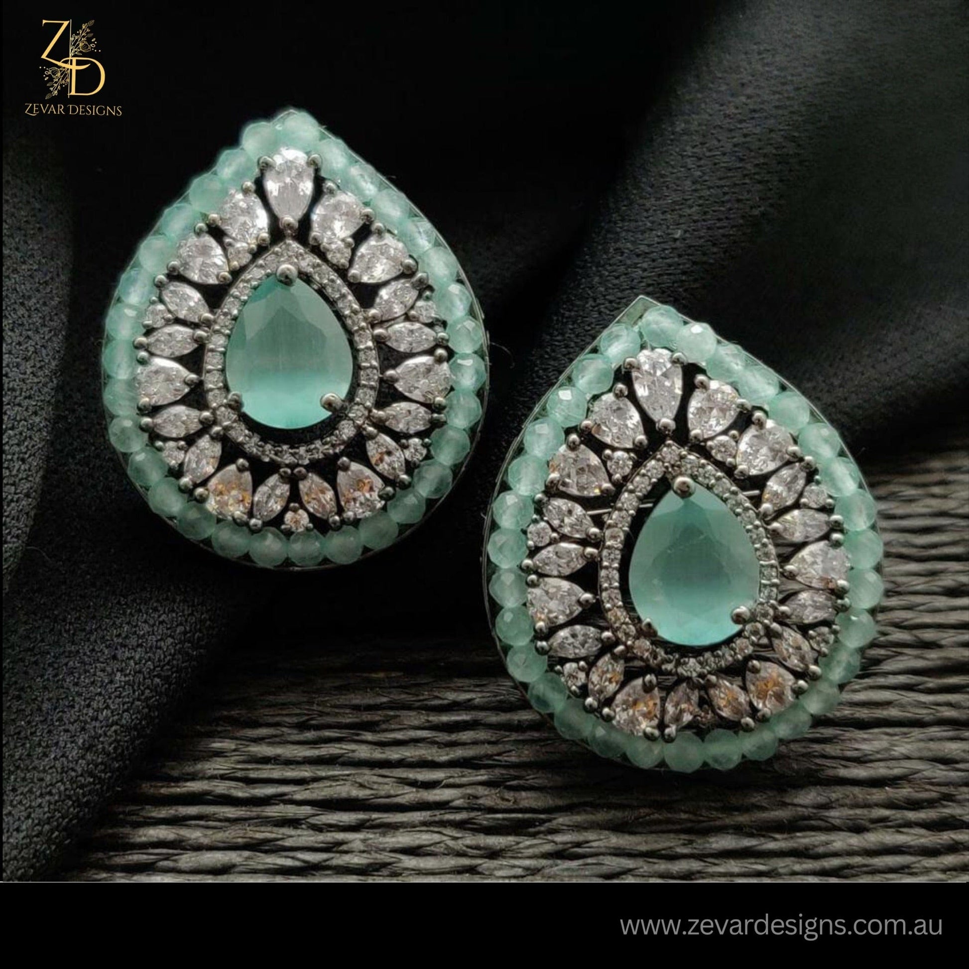 Zevar Designs Indo-Western Earrings Mint AD Studs