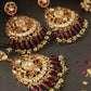 Zevar Designs Maang Tikka Set Multi-color Pachi Kundan Chandbali Tikka Set  - Wine Red Drops