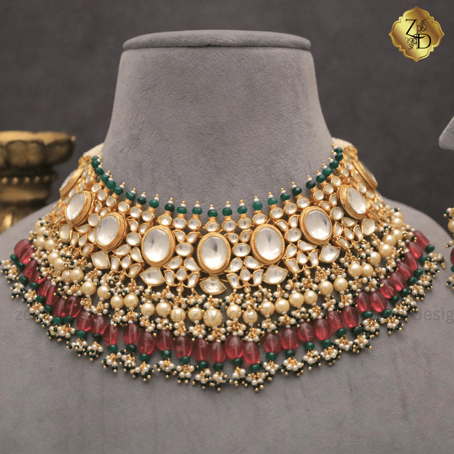 Zevar Designs Designer Necklace Sets Multicolor Necklace Tikka Set - Pachi Kundan