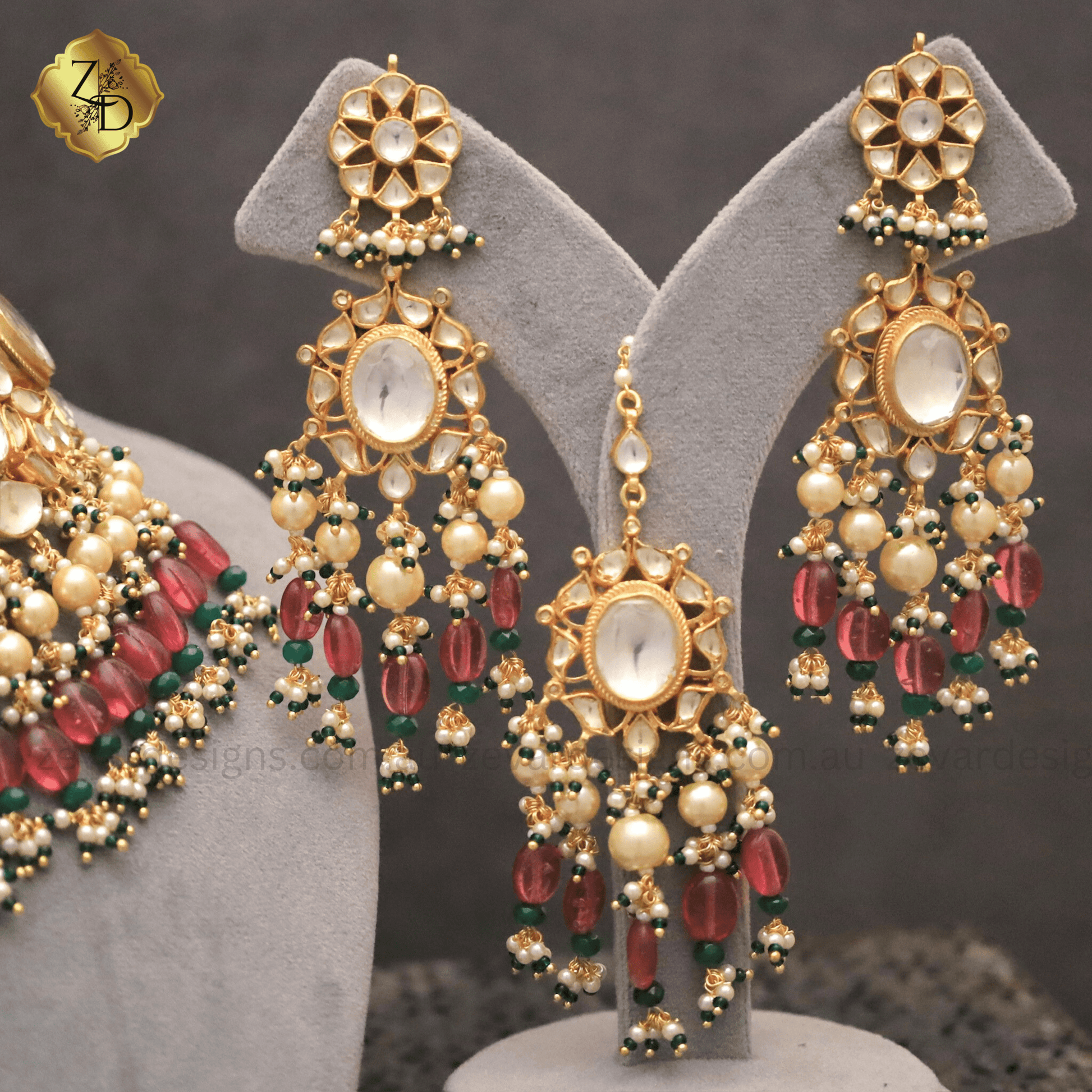 Zevar Designs Designer Necklace Sets Multicolor Necklace Tikka Set - Pachi Kundan