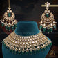 Zevar Designs Designer Necklace Sets Polki & AD Necklace set with Emerald green drops - Mehndi Finish