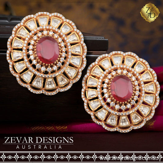 Zevar Designs Kundan Studs Polki Designer Studs with Ruby