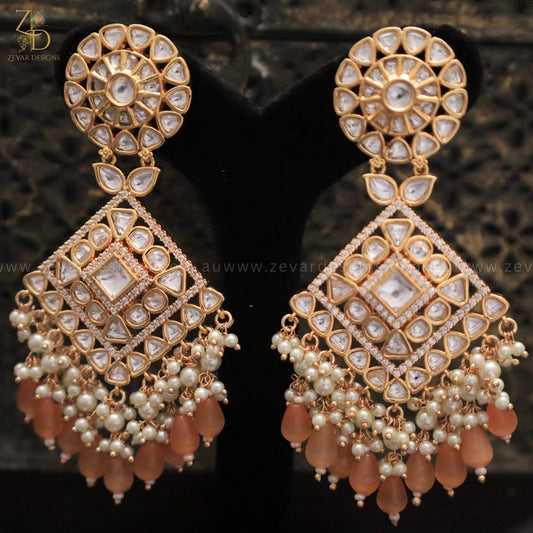 Zevar Designs Designer Earrings Polki Earrings in Peach