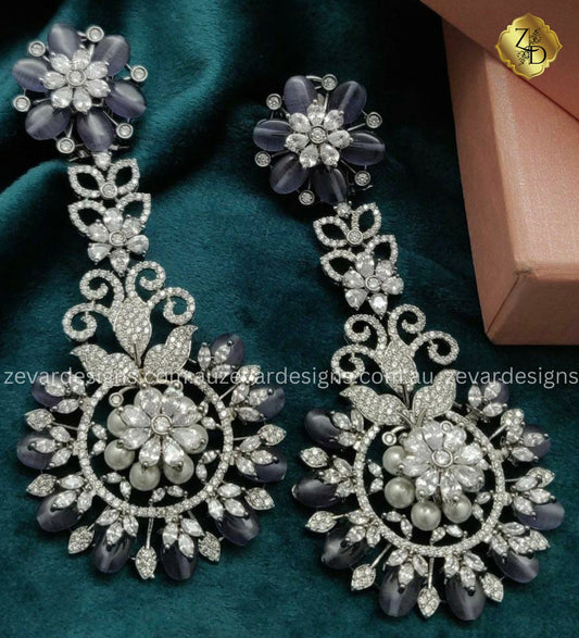 Zevar Designs Indo-Western Earrings Purple AD/ZIRCONIA STUDDED DROP EARRINGS