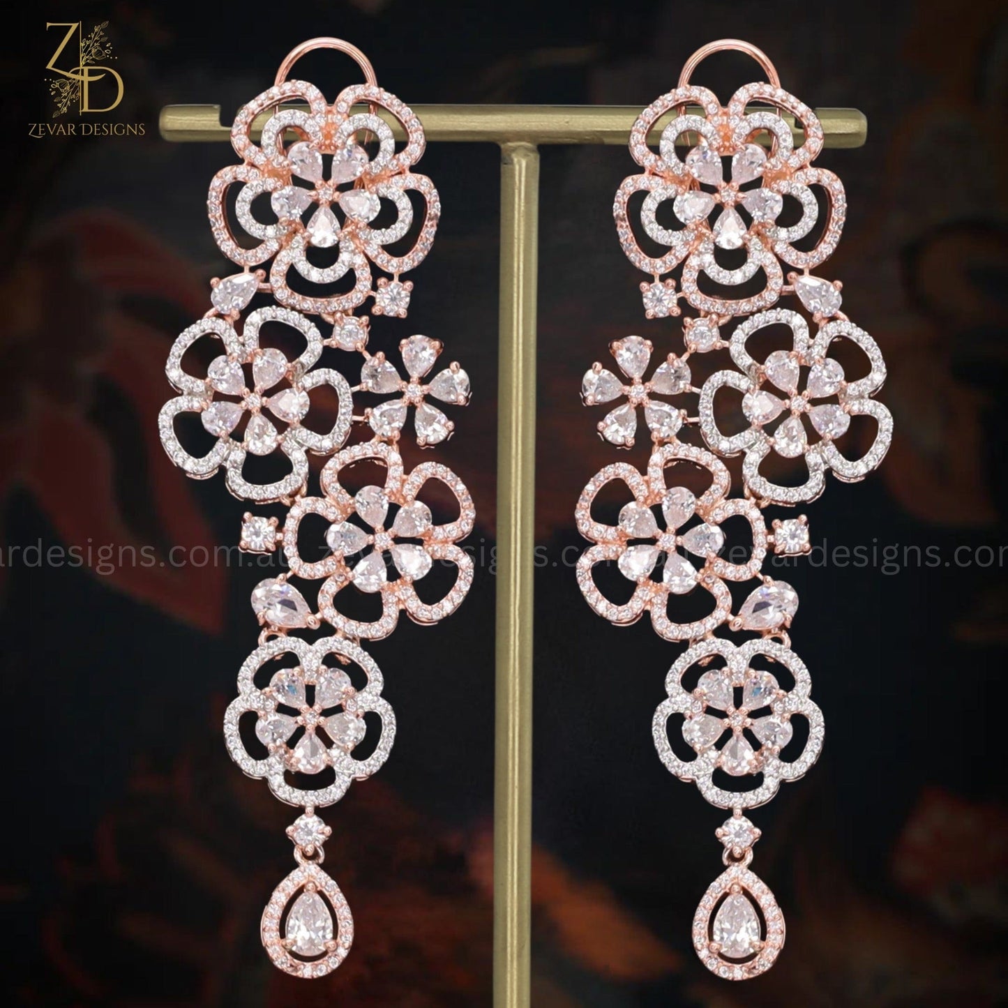 Zevar Designs Indo-Western Earrings Rose Gold AD Earrings