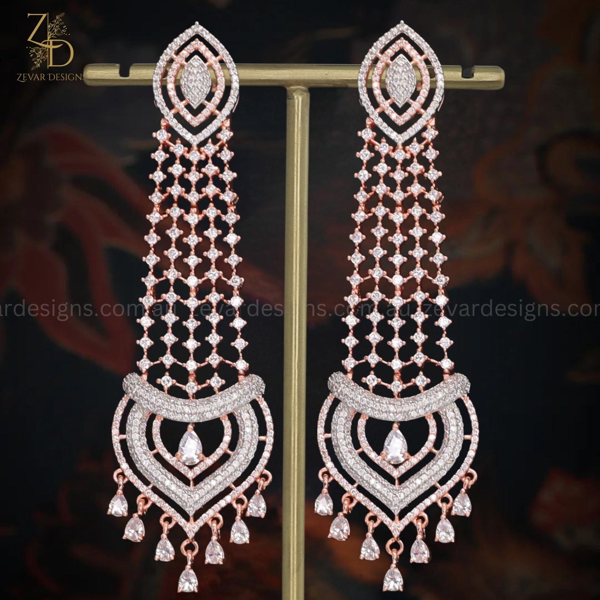 Zevar Designs Indo-Western Earrings Rose Gold AD Earrings