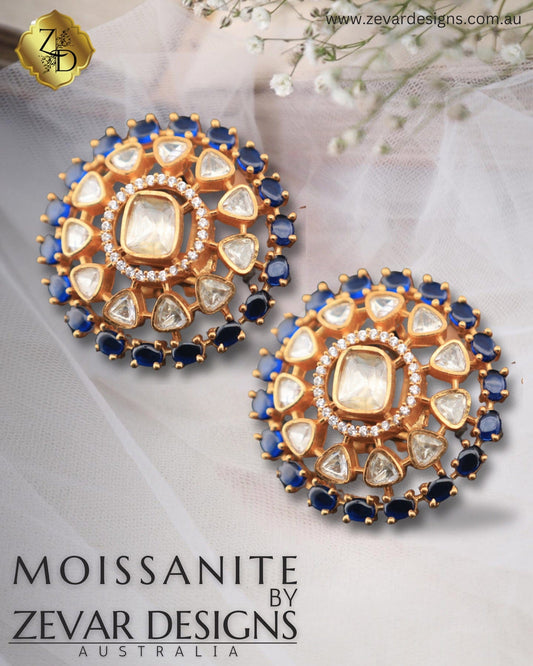 Zevar Designs Kundan Studs Royal Moissanite Studs - Sapphire