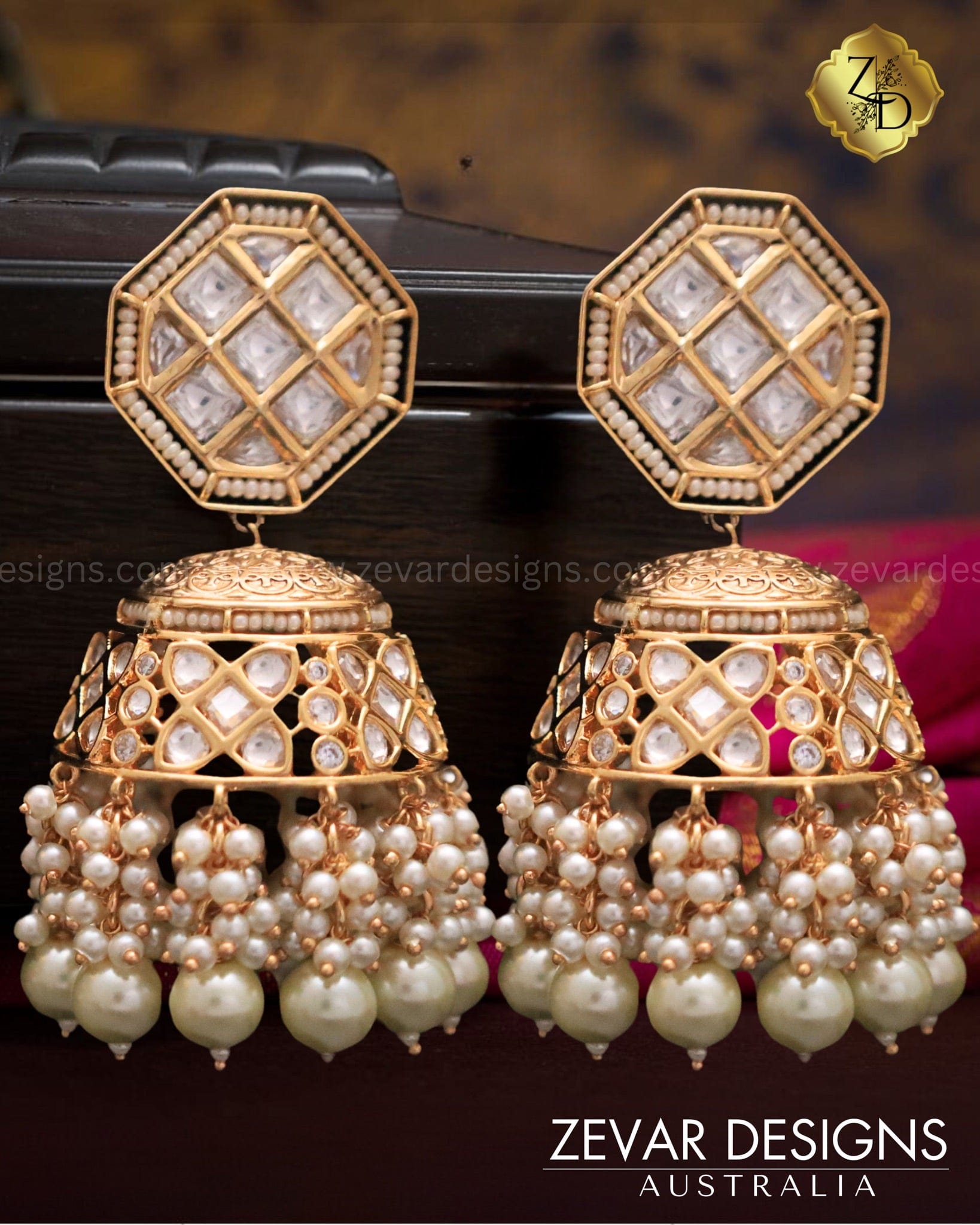 Zevar Designs Kundan Earrings ‘Tyaani’ inspired Polki Jhumki - Pearls