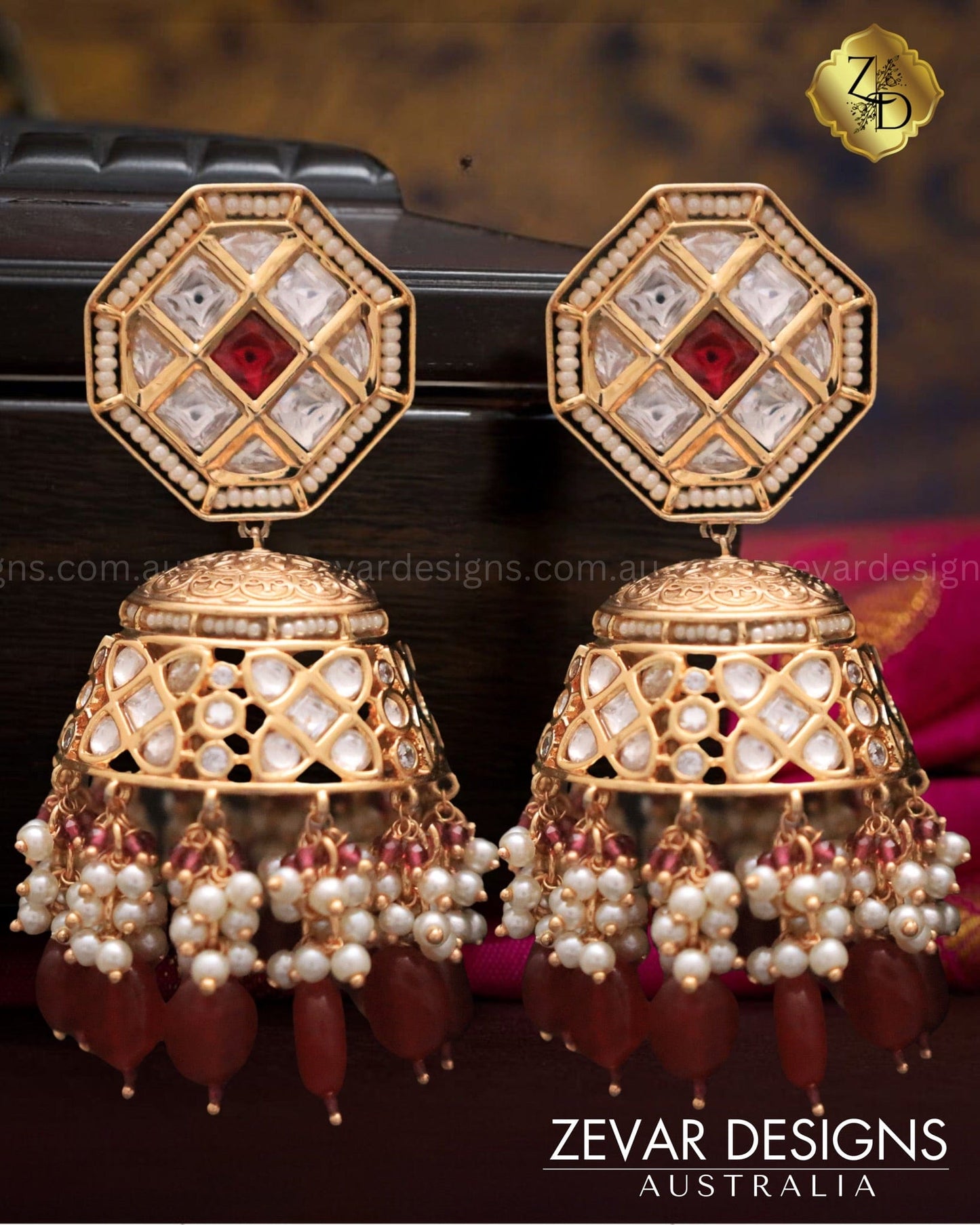 Zevar Designs Kundan Earrings ‘Tyaani’ inspired Polki Jhumki - Ruby