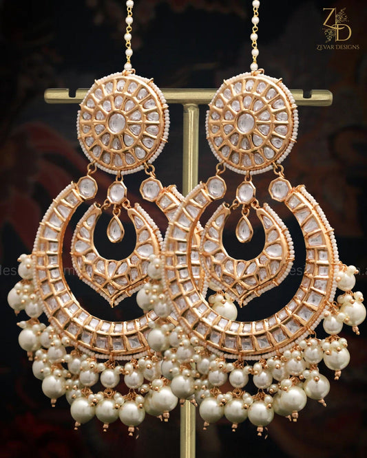 Zevar Designs Designer Earrings ‘Tyaani’ inspired Statement Chandbali - Pearls