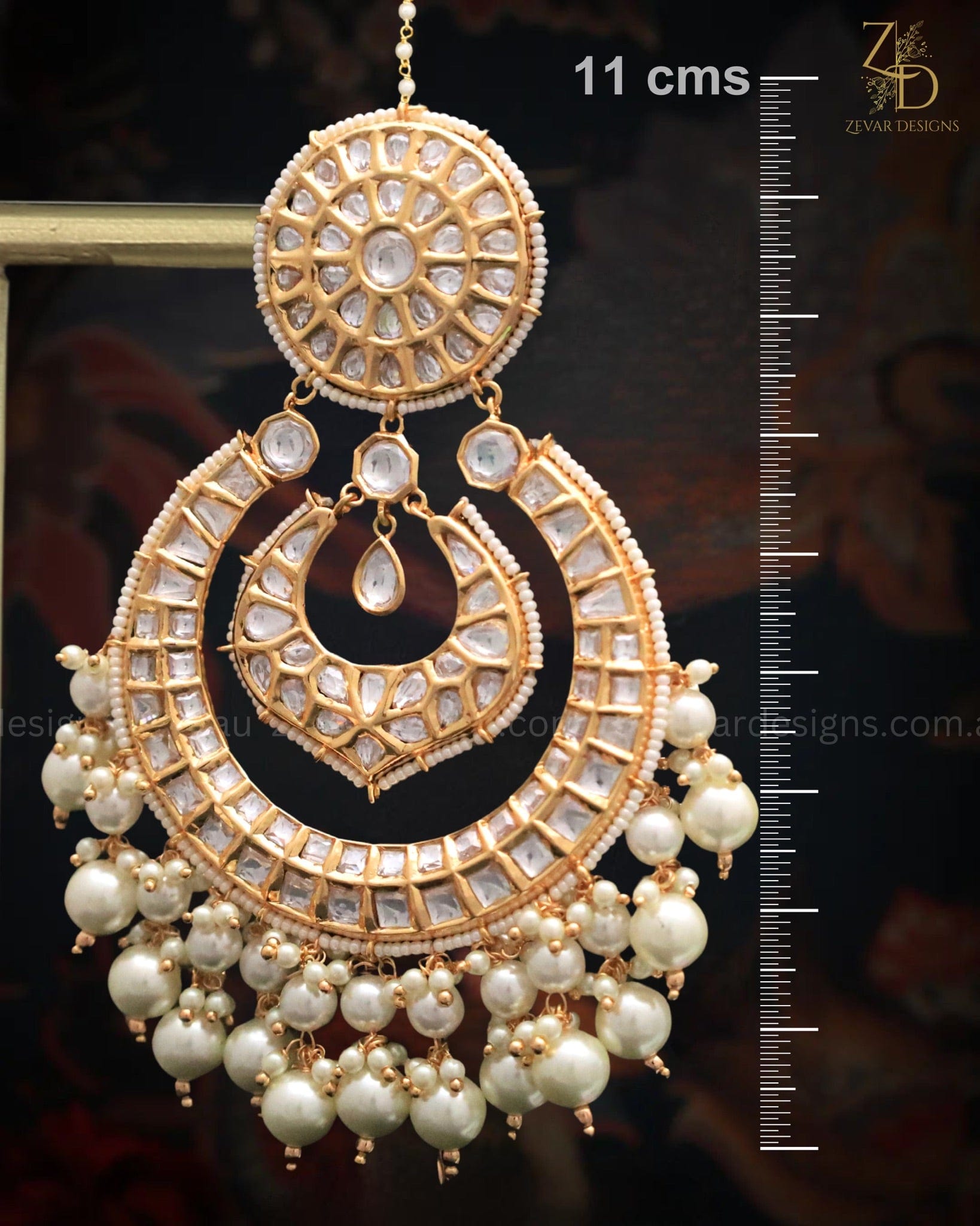 Zevar Designs Designer Earrings ‘Tyaani’ inspired Statement Chandbali - Pearls