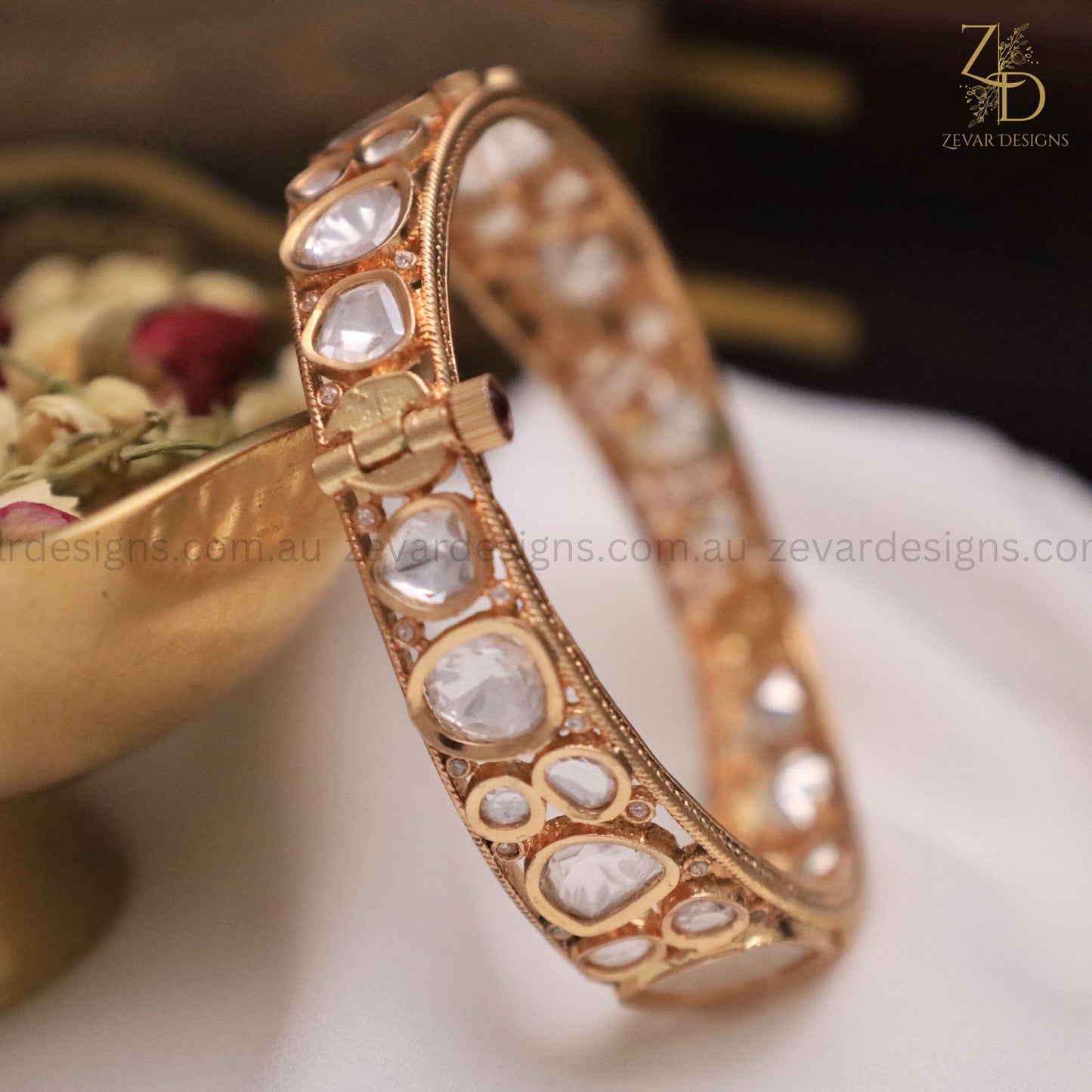 Zevar Designs Kundan Bangles Uncut Polki Bangles -Openable