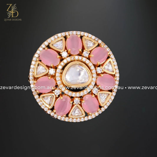 Zevar Designs Rings AD and Kundan Polki Ring - Pink