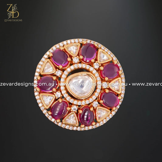 Zevar Designs Rings AD and Kundan Polki Rings - Red