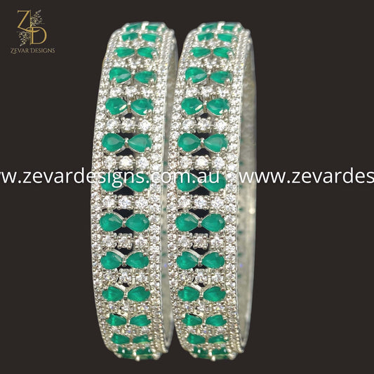 Zevar Designs Bangles & Bracelets - AD AD Bangles - Green and White Rhodium