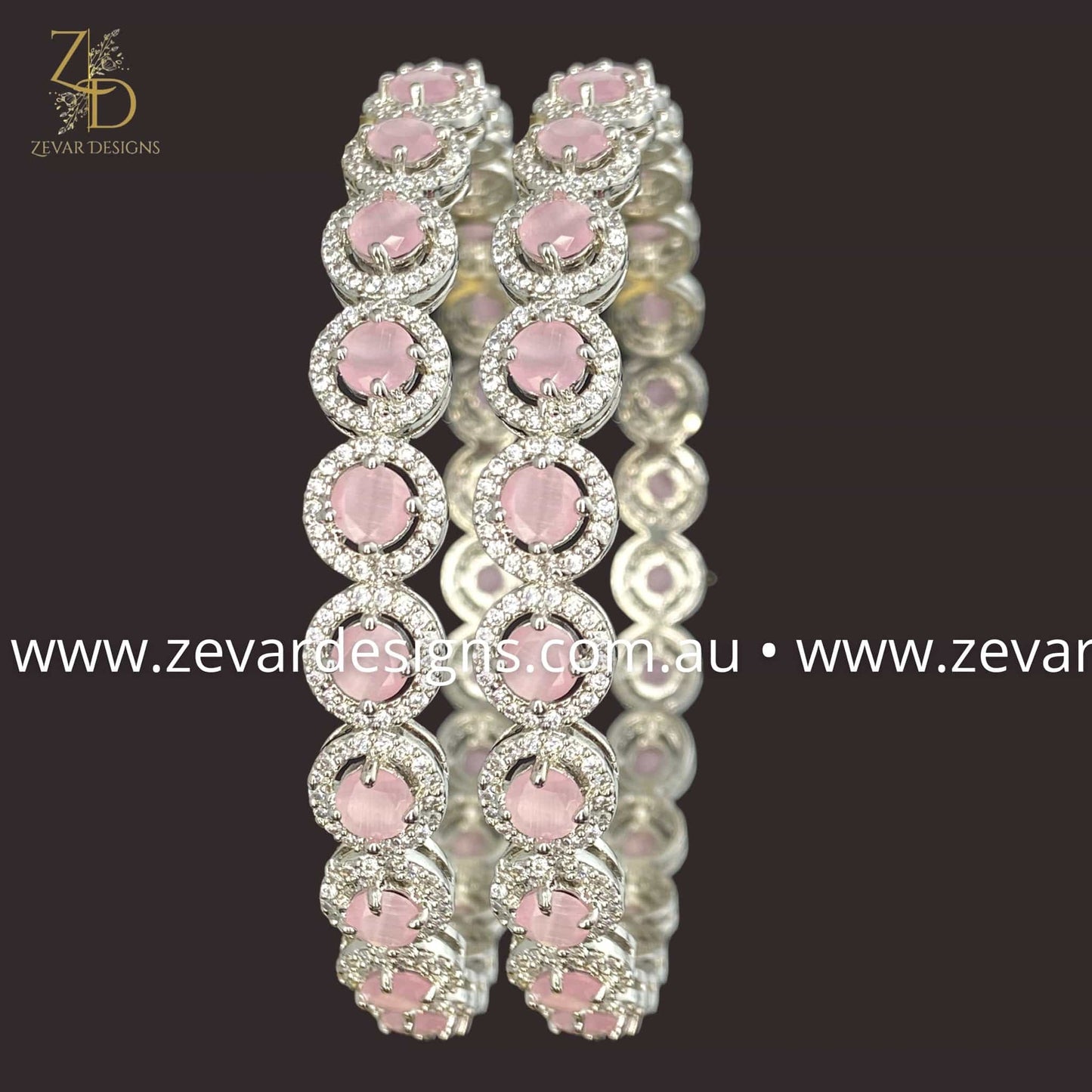 Zevar Designs Bangles & Bracelets - AD AD Bangles - Pink and White Rhodium