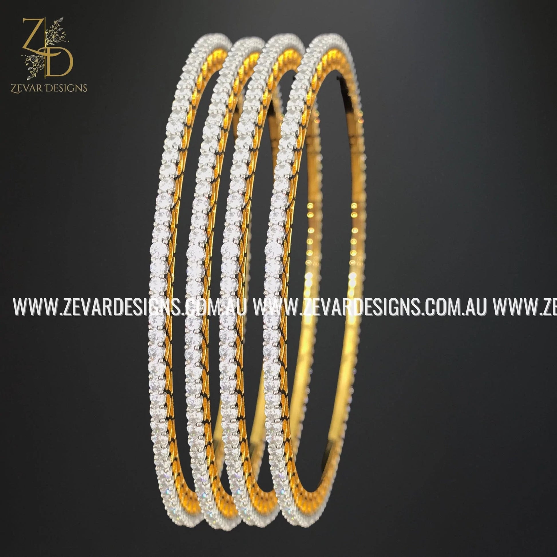 Zevar Designs Bangles & Bracelets - AD AD Single Line Bangles with Gold Rim