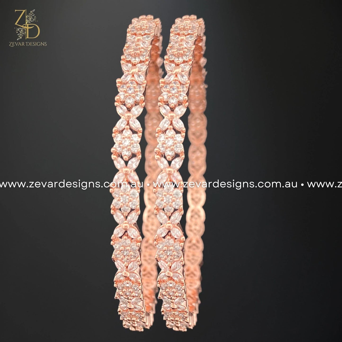 Zevar Designs Bangles & Bracelets - AD AD/Zircon Bangles in Rose Gold