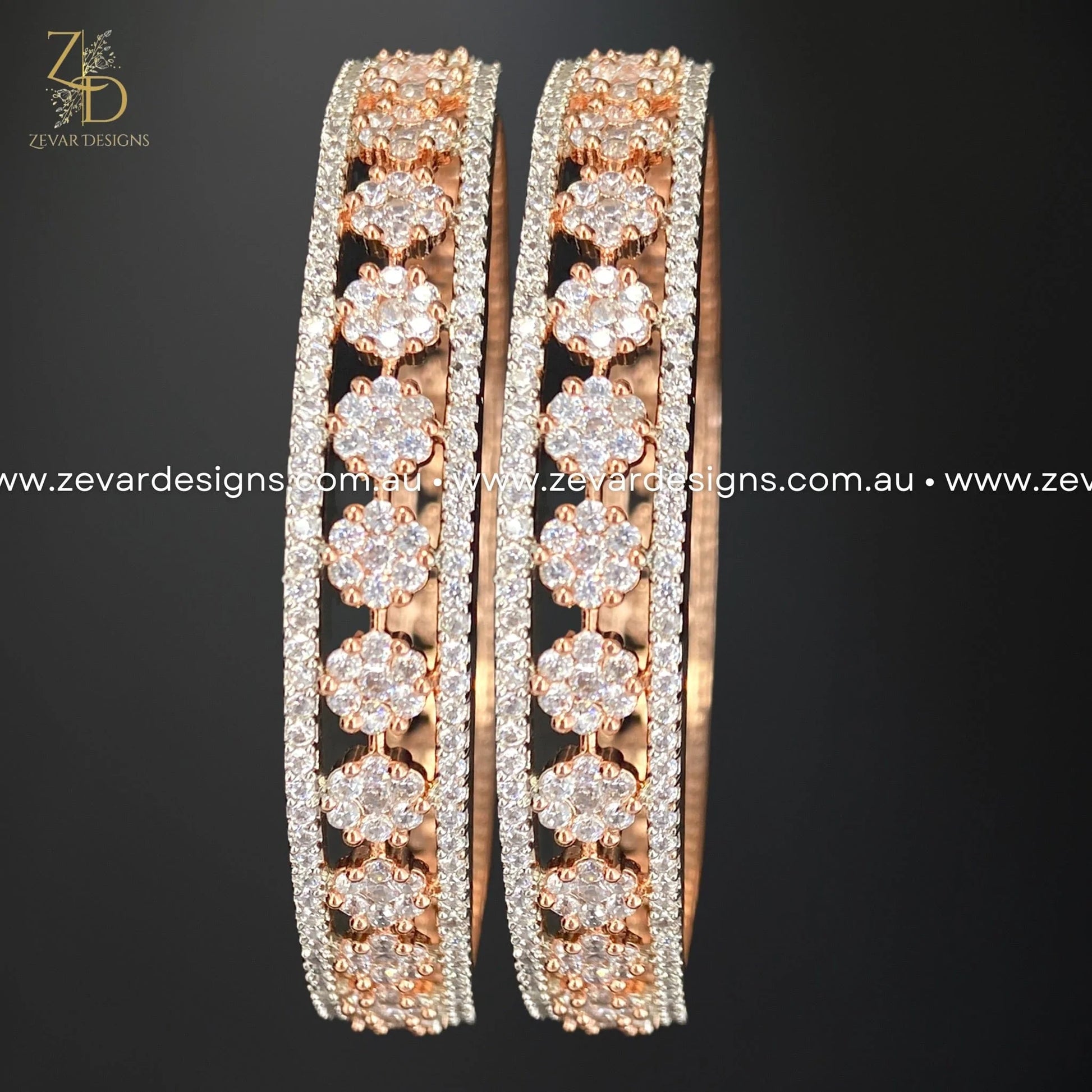 Zevar Designs Bangles & Bracelets - AD AD/Zircon Bangles in Rose Gold