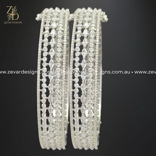 Zevar Designs Bangles & Bracelets - AD AD/Zircon Bangles in White Rhodium