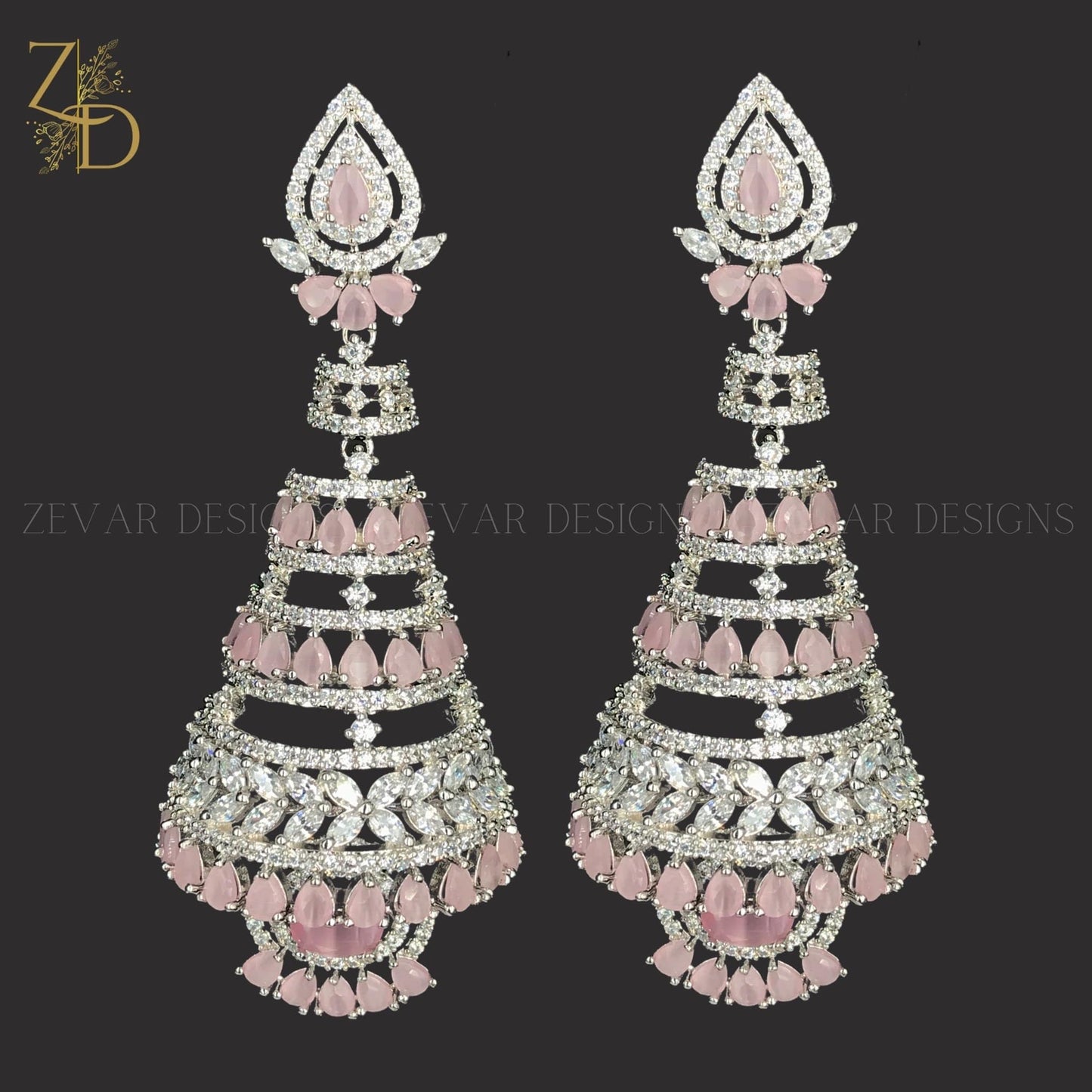 Zevar Designs Zircon Jhumki Pink Zircon Indo Western Jhumki