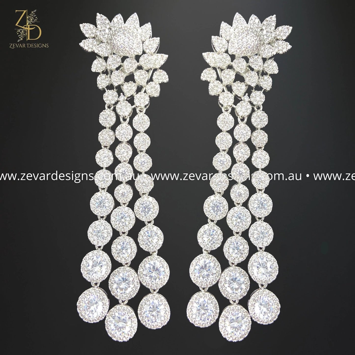 Zevar Designs Indo-Western Earrings AD/Zircon Earrings - White Rhodium