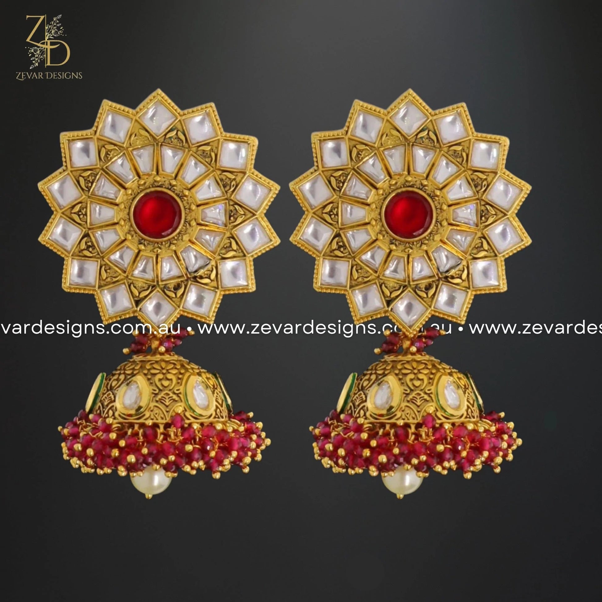 Zevar Designs Long Necklace Sets Antique Kundan Long Set - Ruby Red