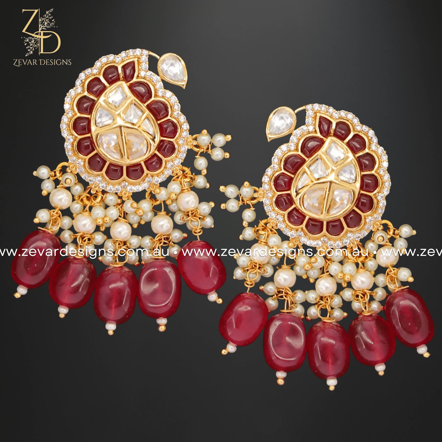 Zevar Designs Necklace Sets Choker Set Kundan Polki with Ruby Red Drops