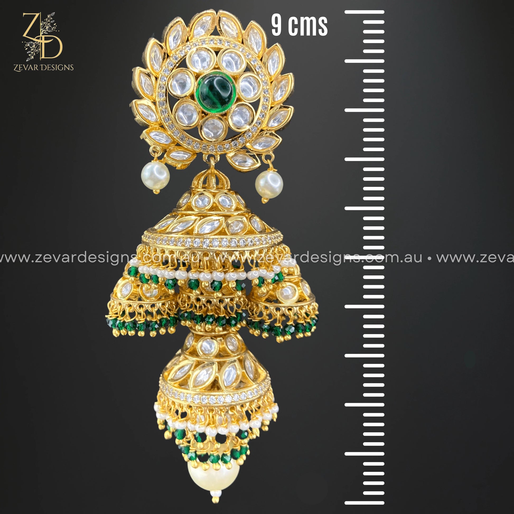 Zevar Designs Designer Earrings Designer Kundan Jhumki - Green