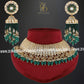 Zevar Designs Designer Necklace Sets Designer Kundan Polki Necklace Set - Green and Rose Gold