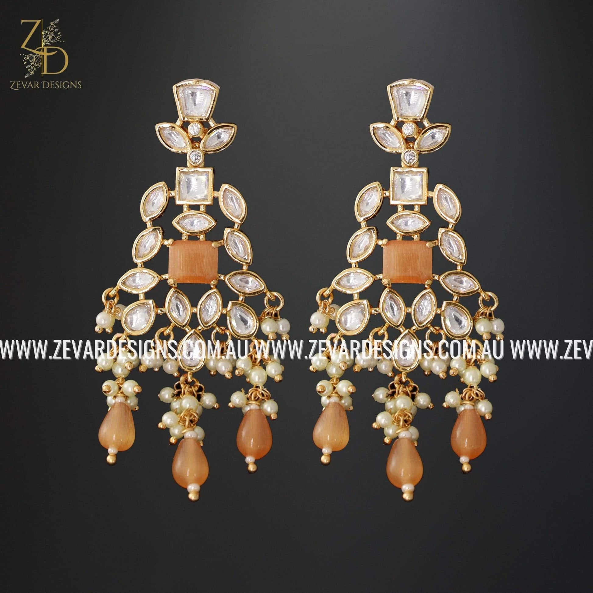 Zevar Designs Necklace Sets Designer Kundan Polki Necklace Set - Peach