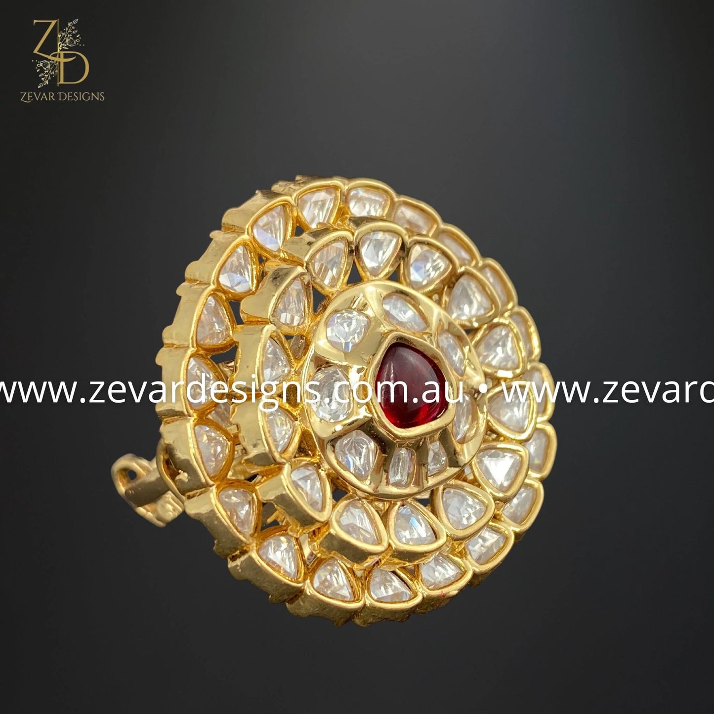 Zevar Designs Rings Designer Kundan Polki Ring - Ruby